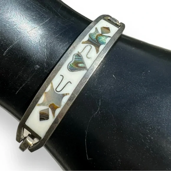 Vintage Alpaca Silver and Abalone Shell Bracelet - Picture 3 of 7